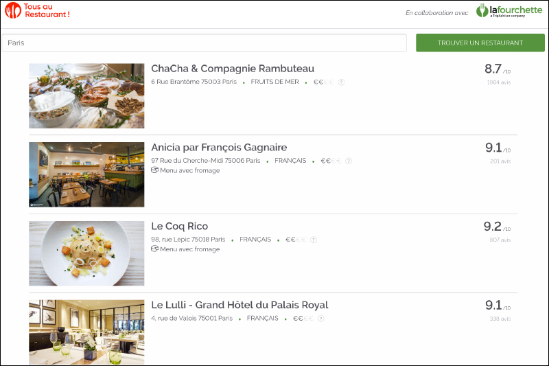 Liste des restaurants Tous au Restaurants 2018