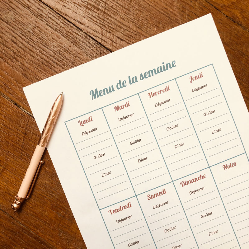 Planning menu de la semaine