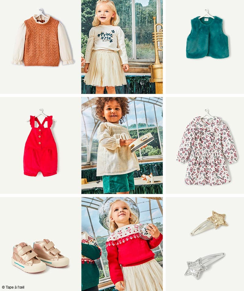 10 tenues de Noël bébé et enfant (fille, garçon) tendances ou