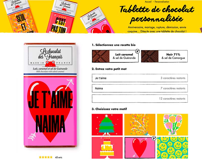 Tablettes de chocolat personnalisée