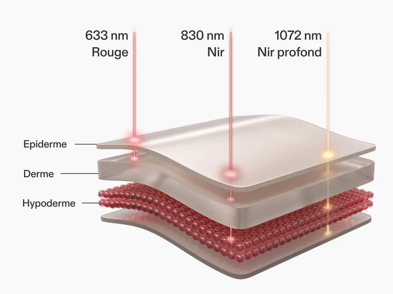 Schéma des 3 longueurs d'ondes de led rouge