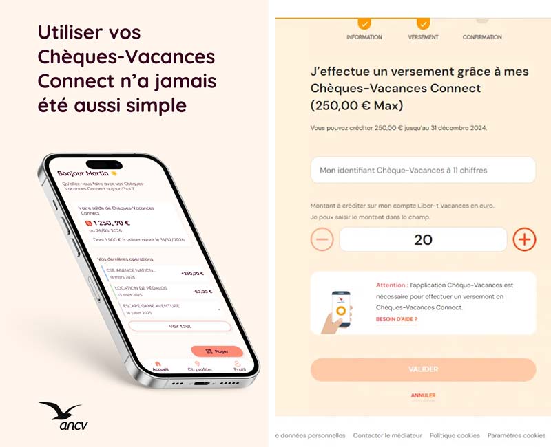 Captures d'écran de l'application ANCV Connect