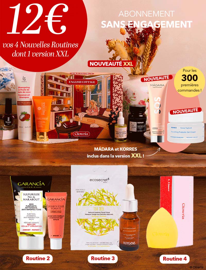 Offre Glowria octobre 2026 : 4 routines pour 12€